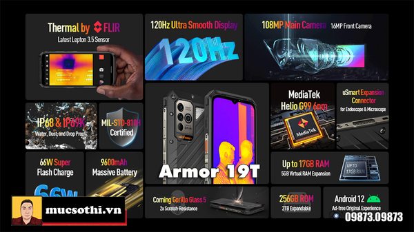 Ulefone Armor 19T siêu bền 4G Ram17GB pin9600mAh camera nhiệt 108MP