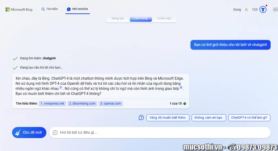 Đã có thể tương tác với ChatGPT4 trên Bing từ Microsoft Edge rồi nha - 09873.09873