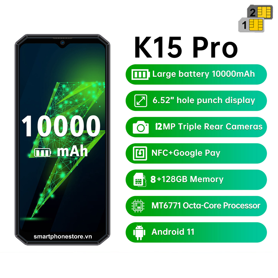 Oukitel K15 Pro 8 nhân Ram8GB Pin10000mAh màn to 2sim giá quá rẻ - 09175.09195