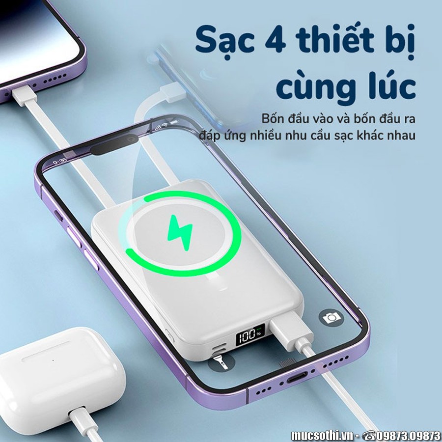 Mục sở thị pin sạc dự phòng không dây magsafe kèm bộ cáp đa năng tiện lợi - 09873.09873