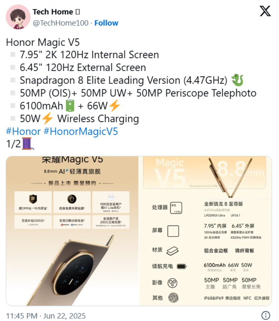 Honor Magic V5 - Siêu Mỏng 8.8mm, Pin Khủng 6.100mAh, Camera Xịn Xò - mucsothi.com.vn