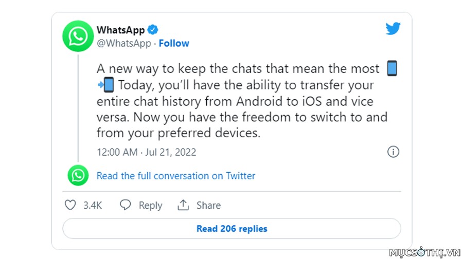 WhatsApp đã chính thức hỗ trợ chuyển trò chuyện CHAT đa nền tảng giữa iOS và Android - 09873.09873