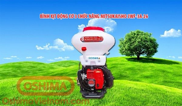 Bình xịt xạ phân Mitsukaisho 3WF-3A-26 có thể phun xịt dạng nước, phun vôi, phun hạt,...