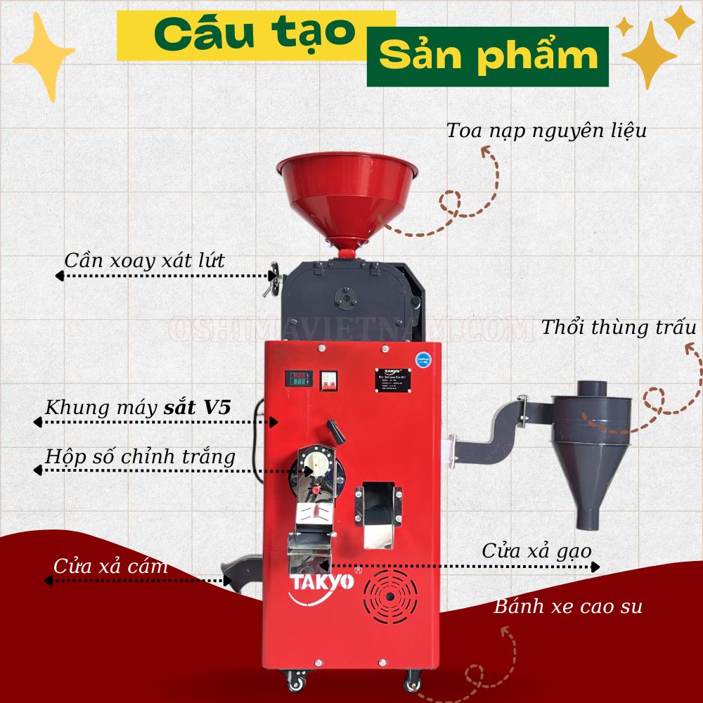 Cấu tạo chi tiết của máy xát gạo gia đình Takyo TK 250 C