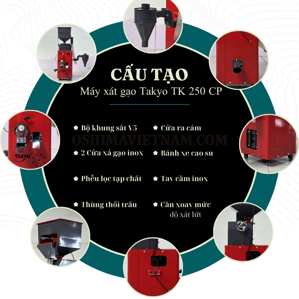 Cấu tạo nổi bật của máy xay xát gạo Takyo TK 250 CP