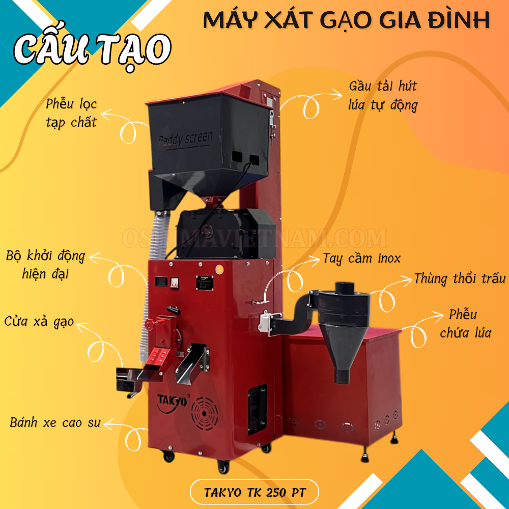 Cấu tạo chi tiết của máy xay xát gạo Takyo TK 250 PT