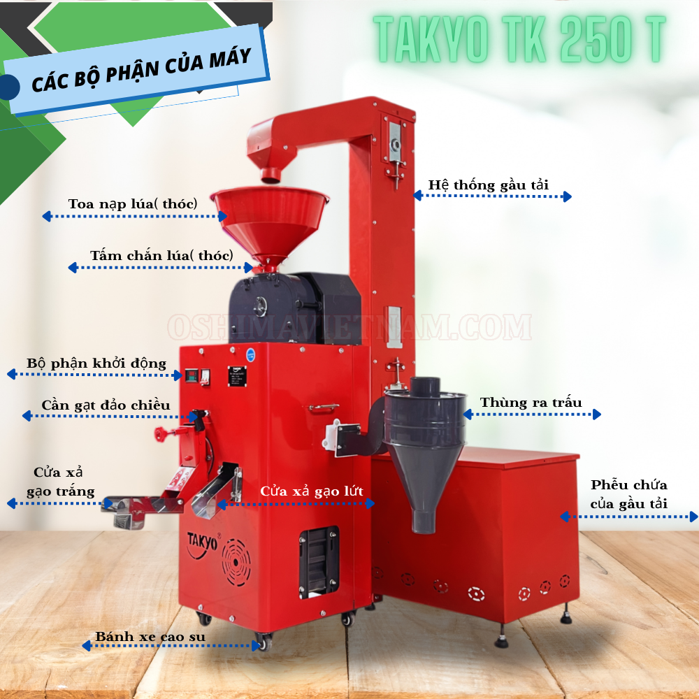 Cấu tạo chi tiết của máy xát gạo Takyo TK 250 T