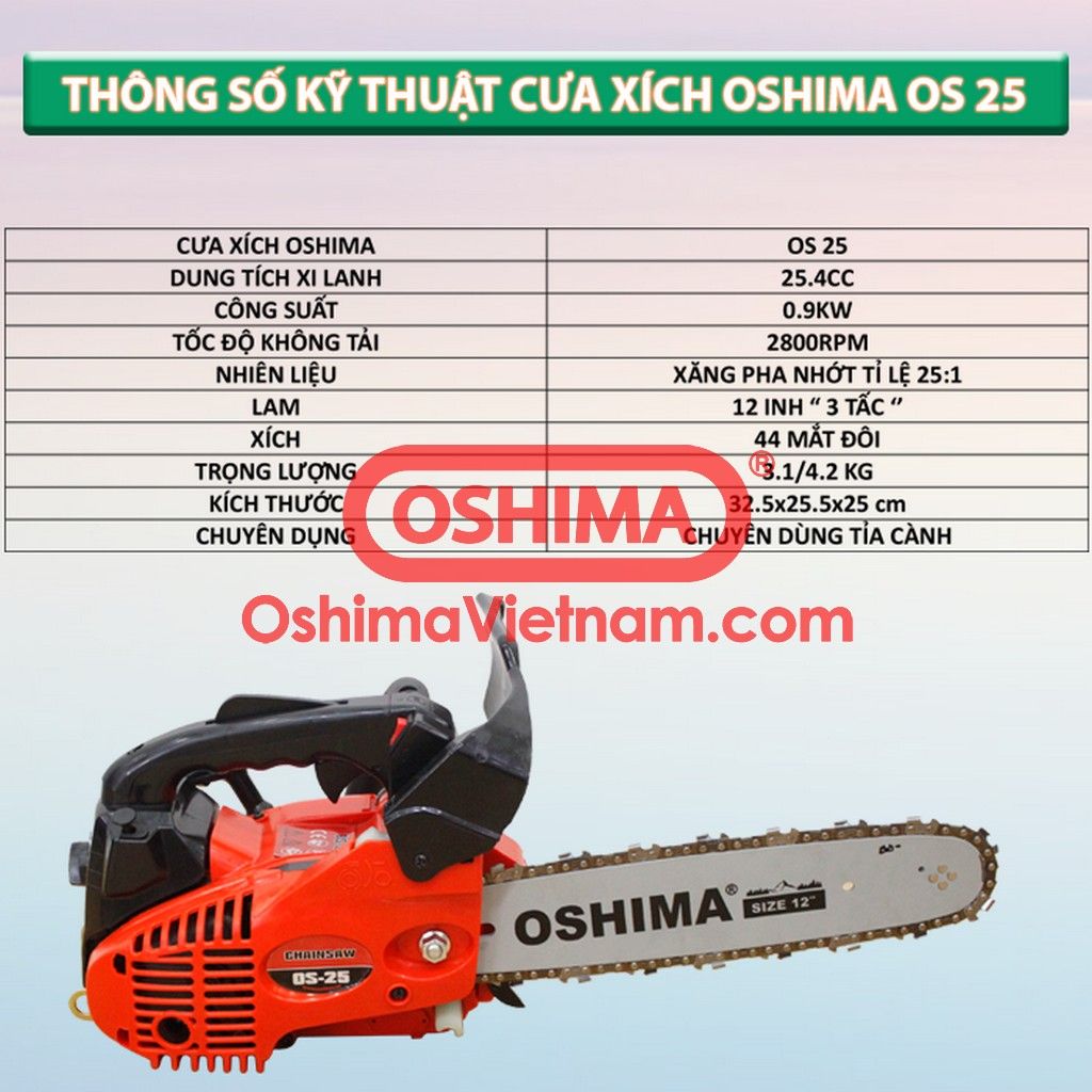 Thông số kỹ thuật máy cưa xích Oshima OS 25