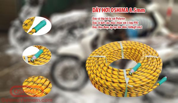 Dây phun áp lực Oshima 8.5mm x 50m được làm bằng nhựa Polyste dày và chắc chắn