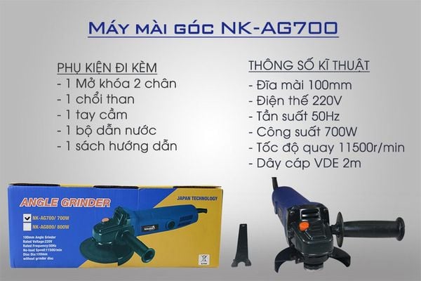 Thông số kỹ thuật Máy mài góc NK-AG800