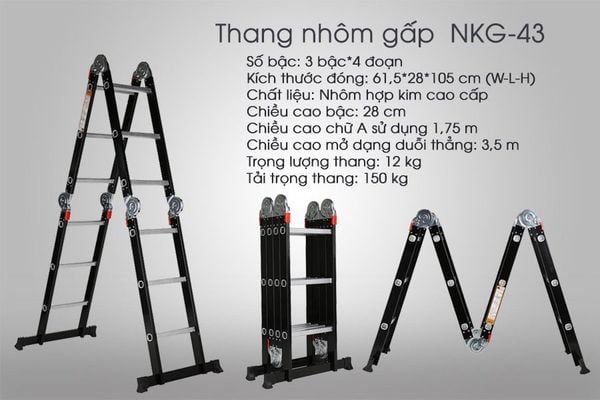 Thông số kỹ thuật Thang nhôm gấp đoạn Nikawa NKG-43