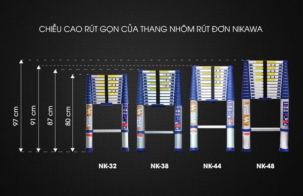 chiều cao khi rút gọn thang nikawa