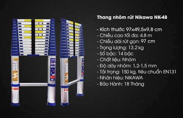 Thông số kỹ thuật Thang nhôm rút đơn NK-48