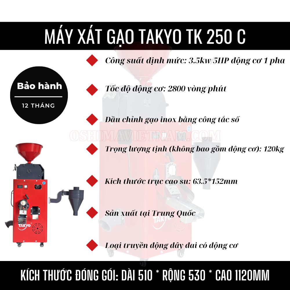 Thông số của máy xát gạo gia đình Takyo TK 250 C