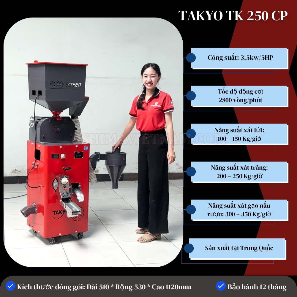 Thông số của máy xát gạo liên hoàn Takyo TK 250 CP