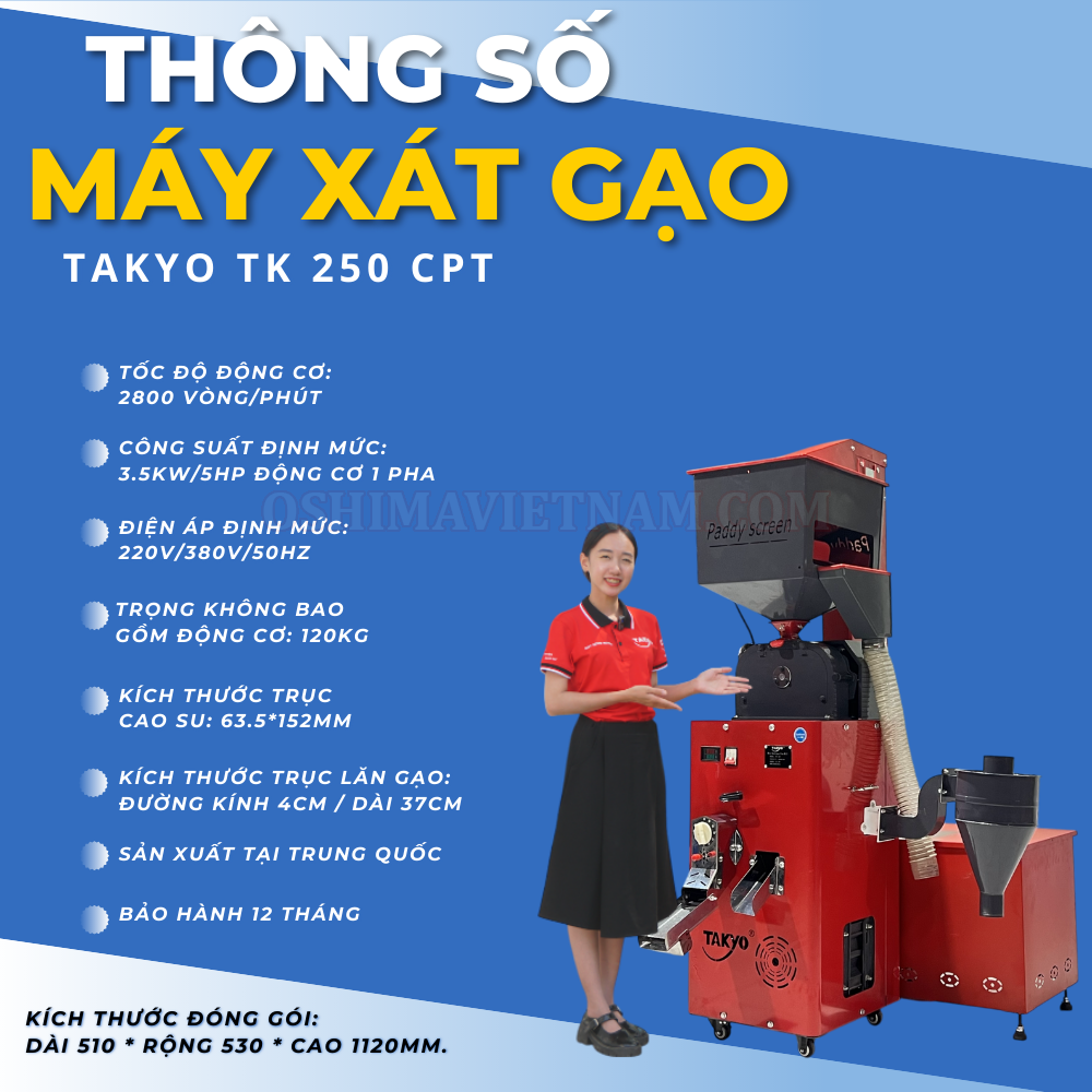 Thông số của máy xay xát gạo liên hoàn Takyo TK 250 CPT