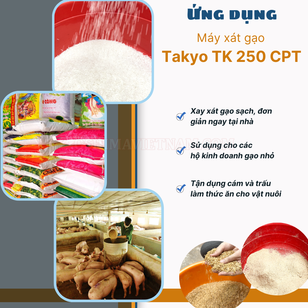 Ứng dụng thực tế của máy xát lúa gạo Takyo TK 250 CPT