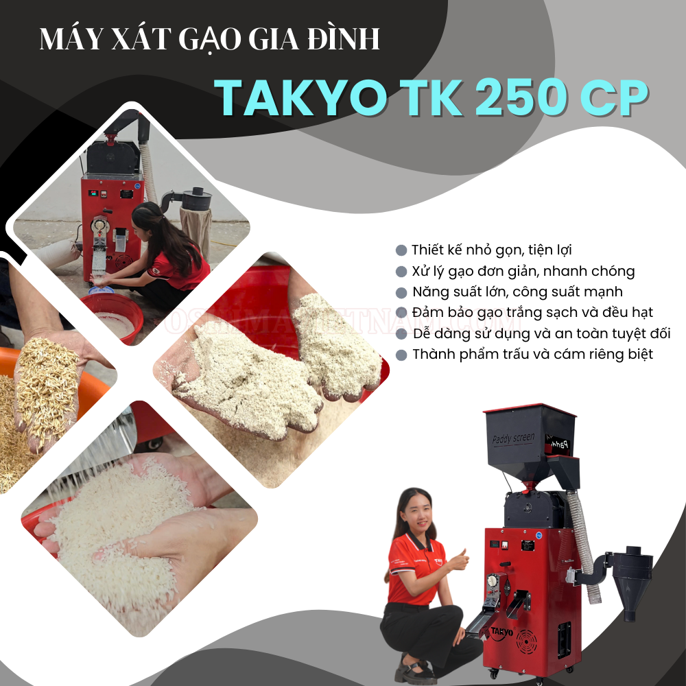 Ưu điểm của máy xát gạo 1 pha Takyo TK 250 CP