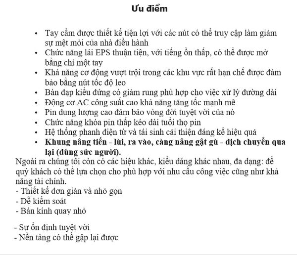 Ưu điểm của xe nâng điện cao đứng lái L1654