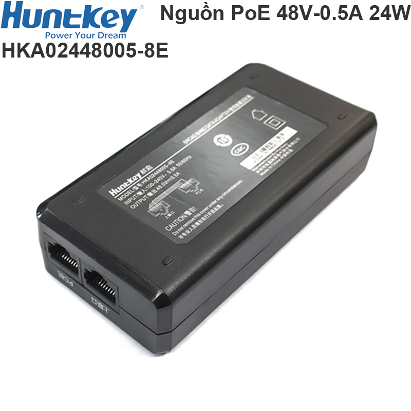 Adapter PoE Huntkey 48V-0.5A 2 Port(1 Data in+ 1 Data PoE Out)
