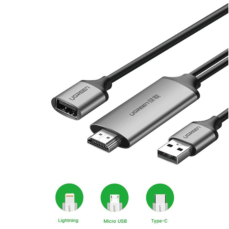 cap chuyen usb, micro usb, usb type-c ligntning ra hdmi ugreen 1,5 met 50291