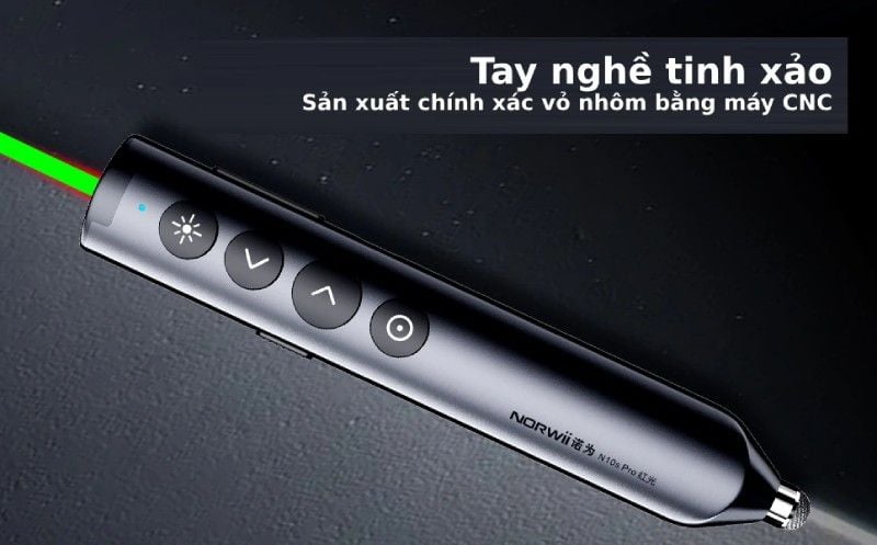 Bút trình chiếu Bluetooth dùng cho màn hình tương tác, LED Norwii N10S Pro laser màu xanh