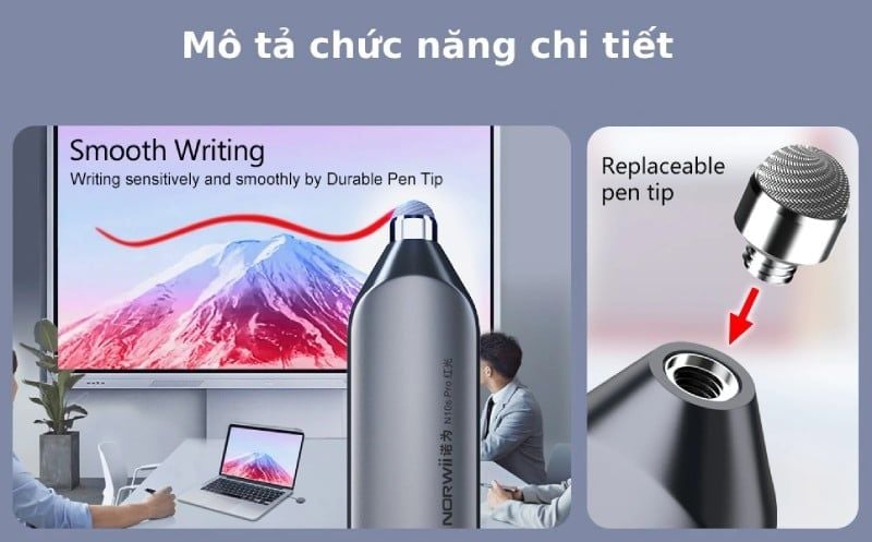 Bút trình chiếu Bluetooth dùng cho màn hình tương tác, LED Norwii N10S Pro laser màu xanh