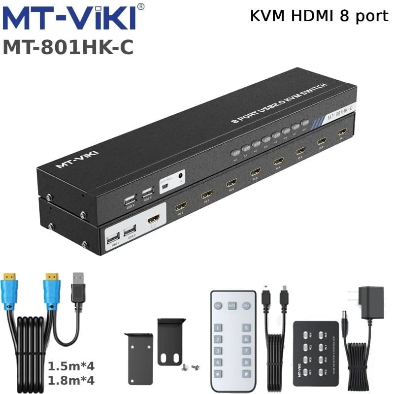 Bộ chuyển mạch HDMI USB KVM Switch 8 ra 1 hỗ trợ 4K 30Hz MT-VIKI MT-801HK-C