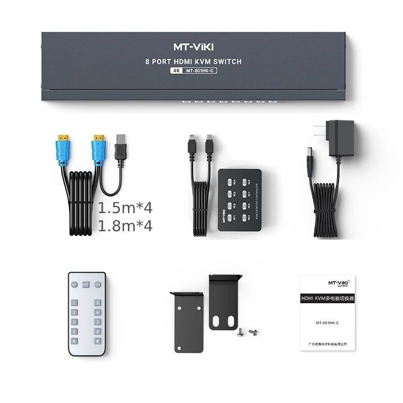 Bộ chuyển mạch HDMI USB KVM Switch 8 ra 1 hỗ trợ 4K 30Hz MT-VIKI MT-801HK-C