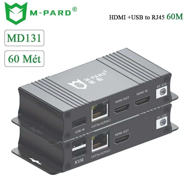 Bộ kéo dài HDMI và USB phím chuột qua cáp mạng RJ45 chính hãng M-Pard MD131 - 60 Mét