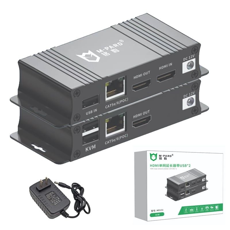 Bộ kéo dài HDMI và USB phím chuột qua cáp mạng RJ45 chính hãng M-Pard MD131 - 60 Mét