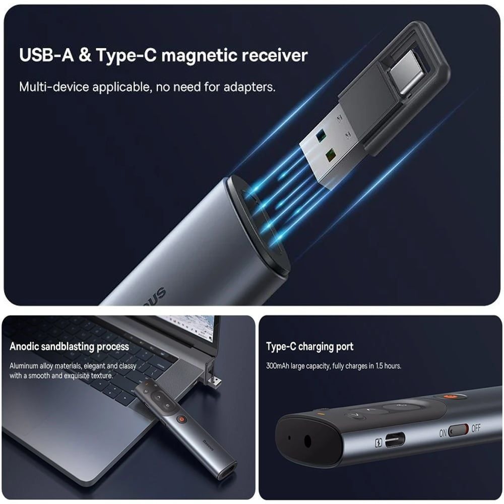 Bút trình chiếu dùng cho màn hình LED tivi  laser kỹ thuật số đầu nhận USB type c chính hãng Baseus BS-OH085