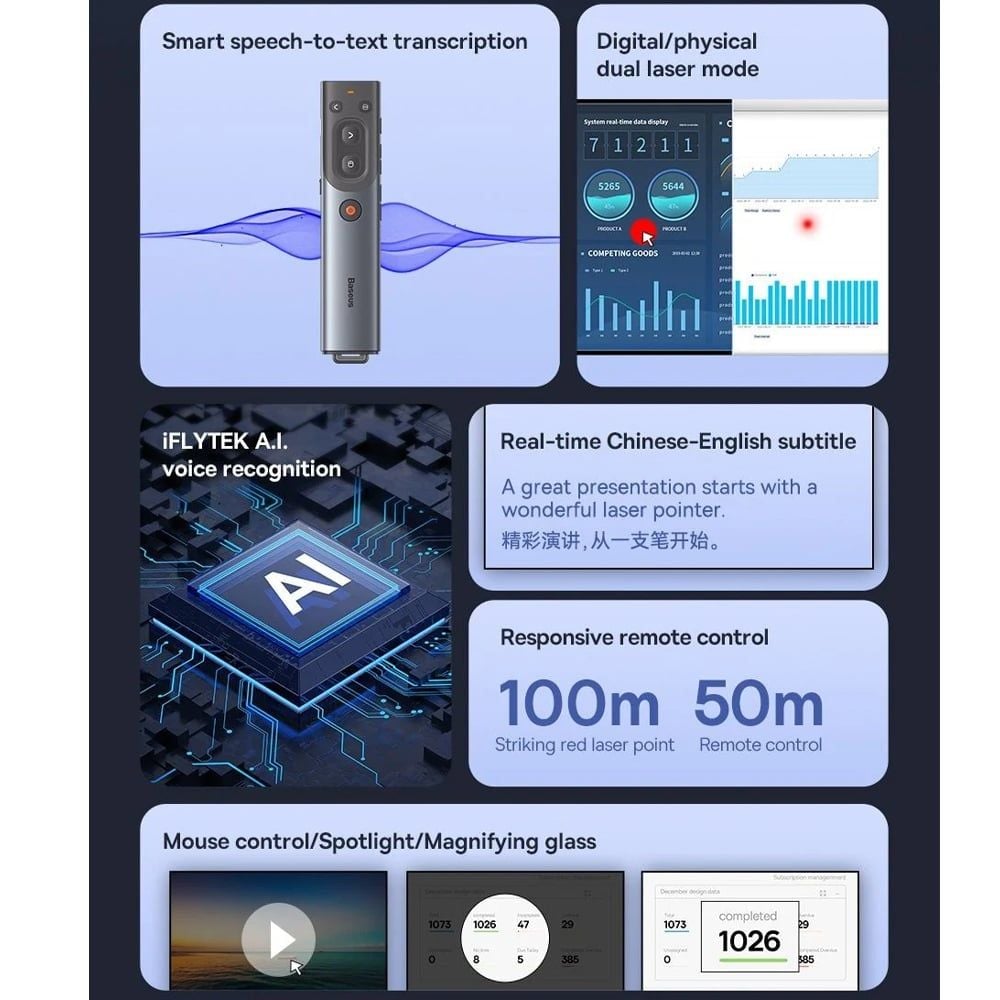Bút trình chiếu dùng cho màn hình LED tivi  laser kỹ thuật số đầu nhận USB type c chính hãng Baseus BS-OH085