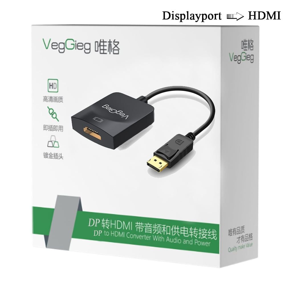 Cáp chuyển Displayport sang HDMI chính hãng VegGieg V-Z614 full HD 1920*1080@60Hz