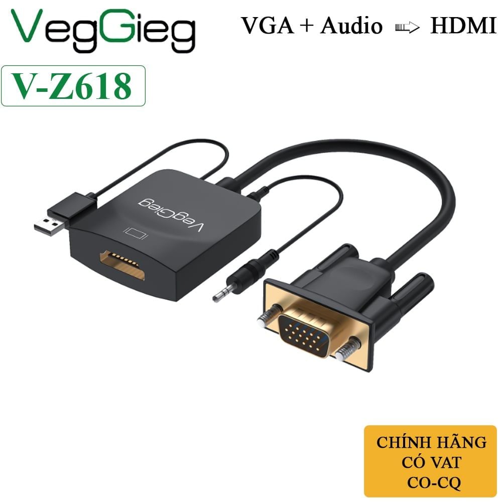 Cáp chuyển VGA sang HDMI converter full HD 1080@60Hz VegGieg V-Z618