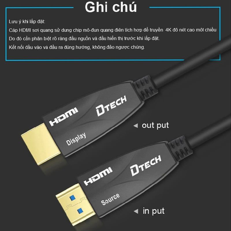 Cáp HDMI 2.0 sợi quang chuẩn 4K@60Hz chính hãng Dtech dài từ 2M đến 100M
