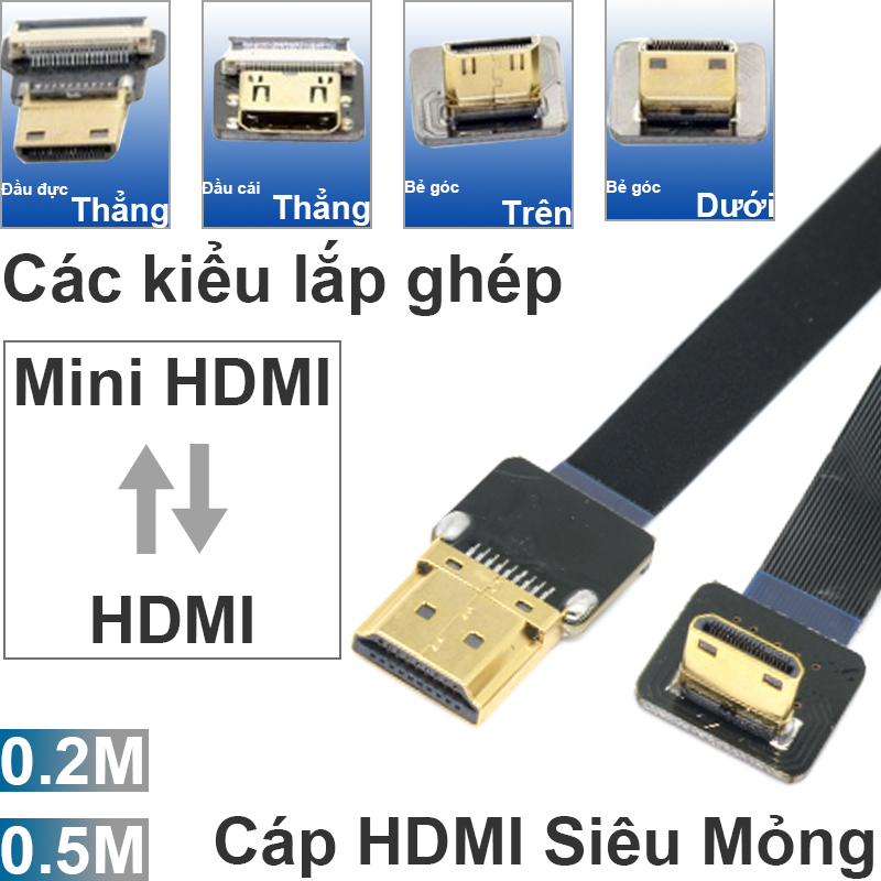 cáp mini HDMI sang HDMI sieu mỏng ruybang