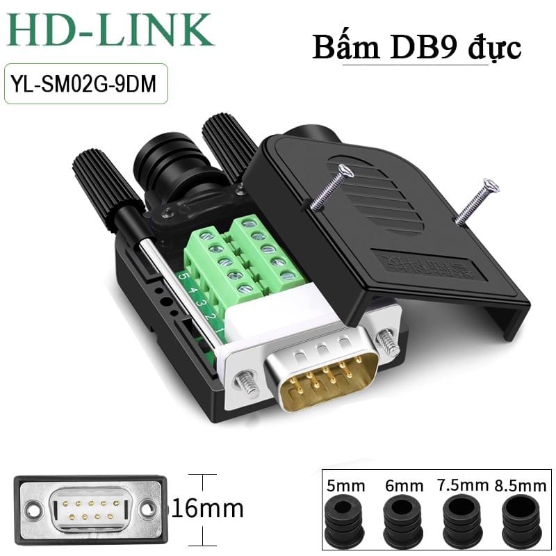 Đầu bấm DB9 RS232 Male - Female HD-Link YL-SM02G-9DM/F