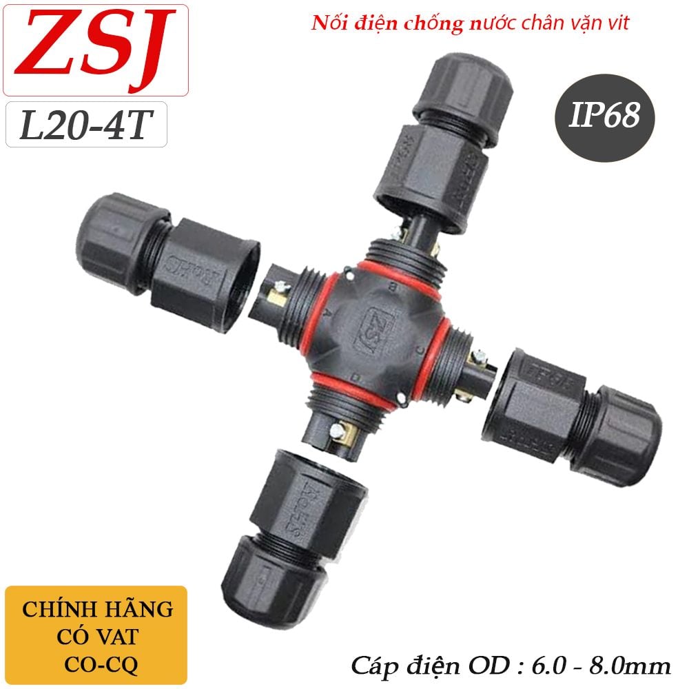 Đầu chia điện chống nước 1 ra 3 IP68 chính hãng ZSJ L20-4T 2,3,4 pin