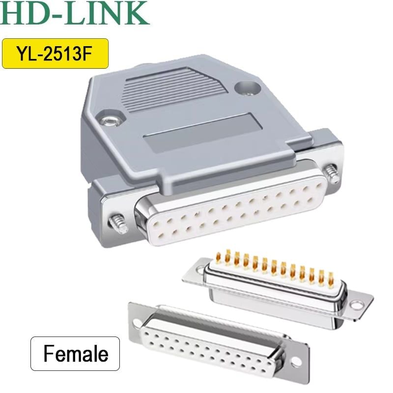 Đầu hàn Com RS232 DB25 chân đồng vỏ ốp nhựa cứng HD-Link YL-2513