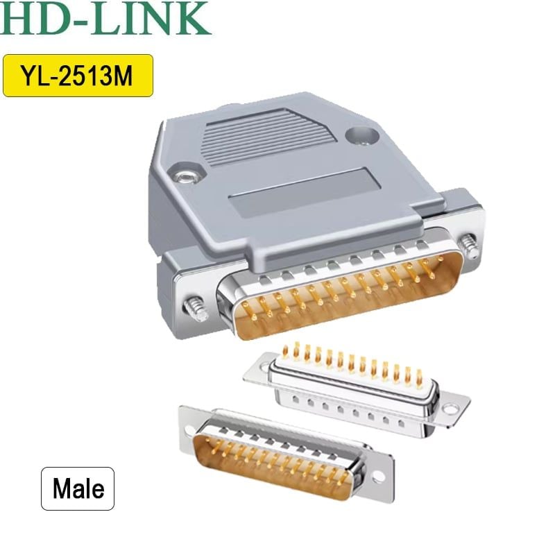 Đầu hàn Com RS232 DB25 chân đồng vỏ ốp nhựa cứng HD-Link YL-2513