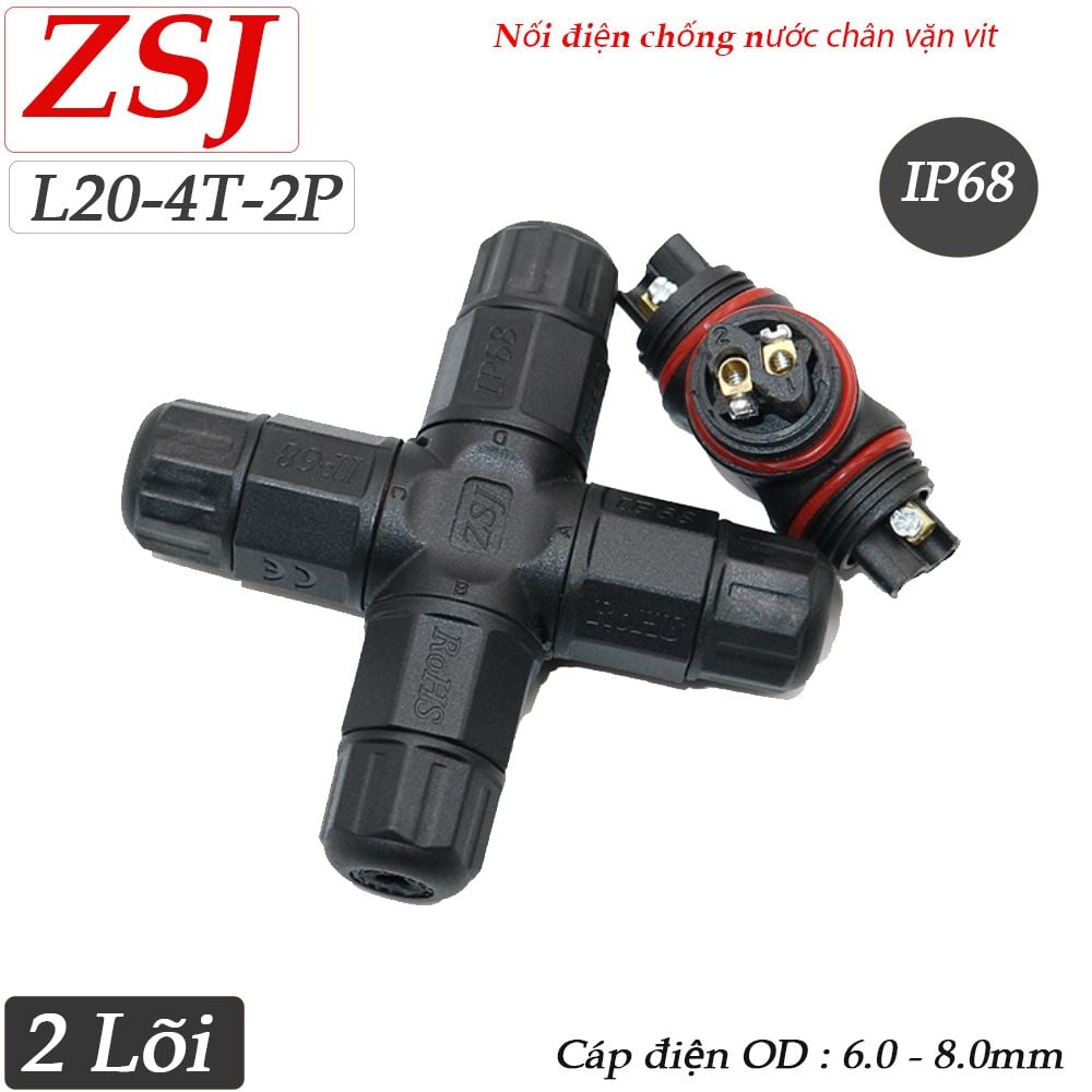 Đầu chia điện chống nước 1 ra 3 IP68 chính hãng ZSJ L20-4T 2,3,4 pin