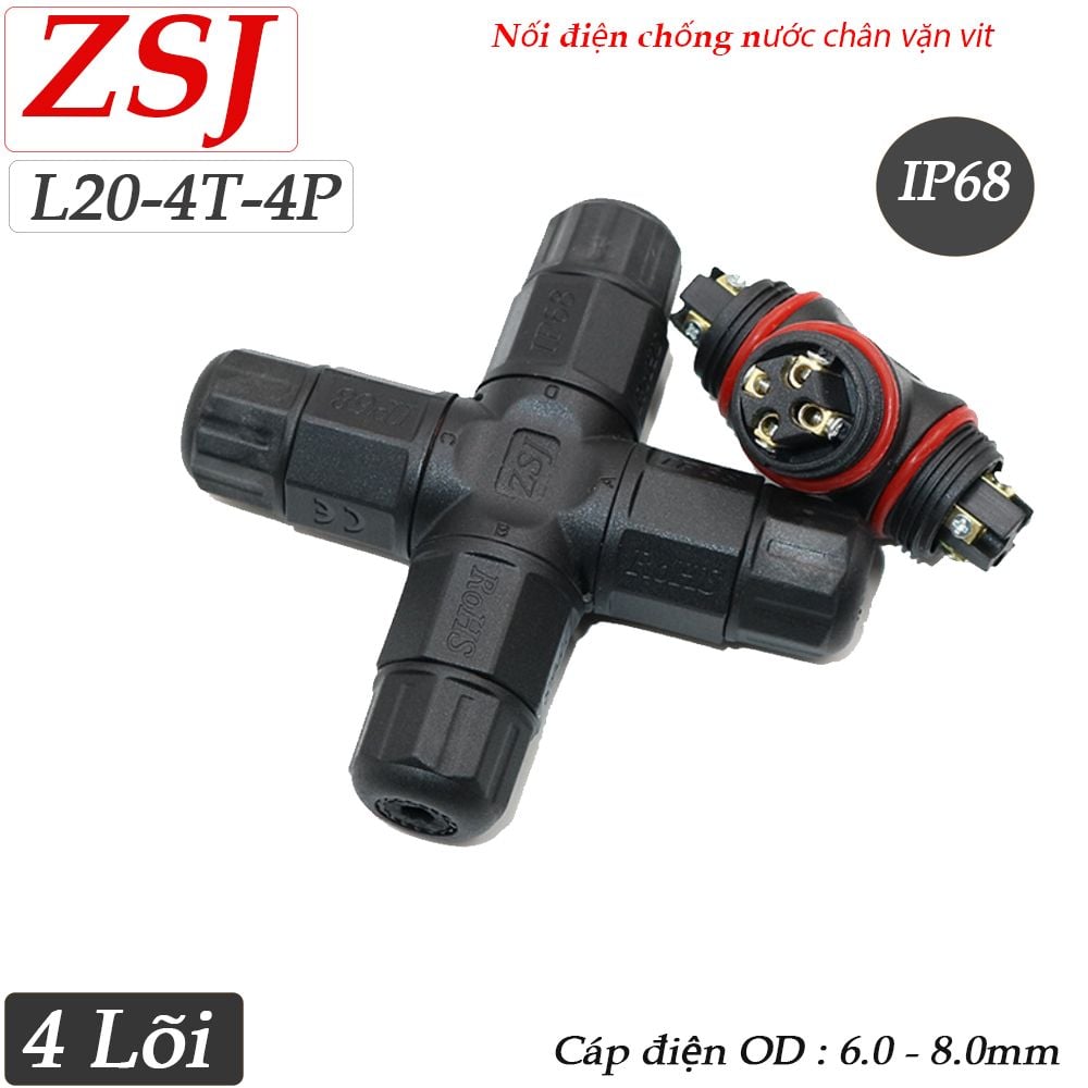 Đầu chia điện chống nước 1 ra 3 IP68 chính hãng ZSJ L20-4T 2,3,4 pin