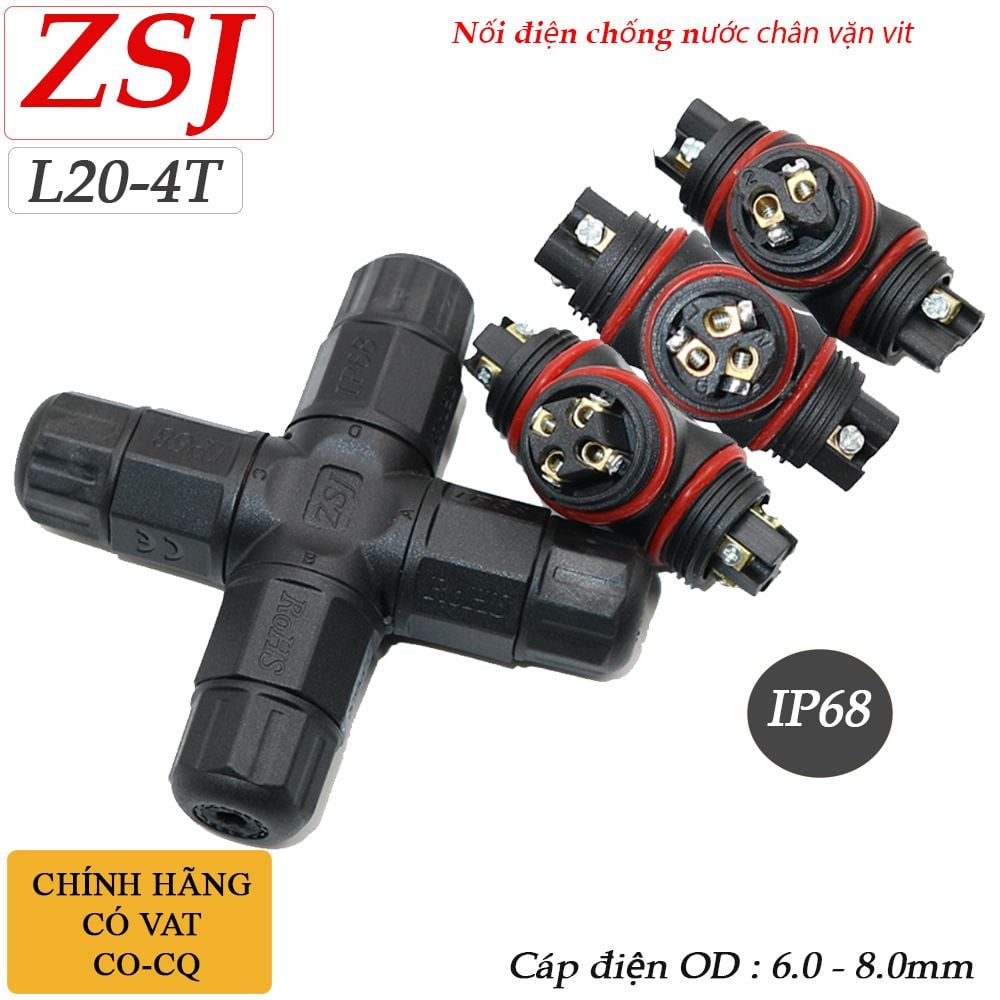 Đầu chia điện chống nước 1 ra 3 IP68 chính hãng ZSJ L20-4T 2,3,4 pin