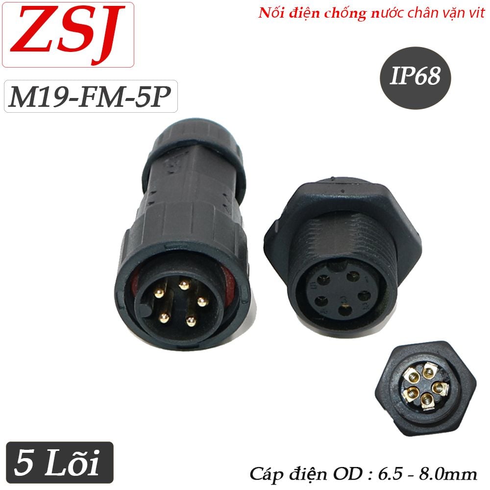 Đầu nối dây điện chống nước lắp bảng điều khiển M19-MF/FM