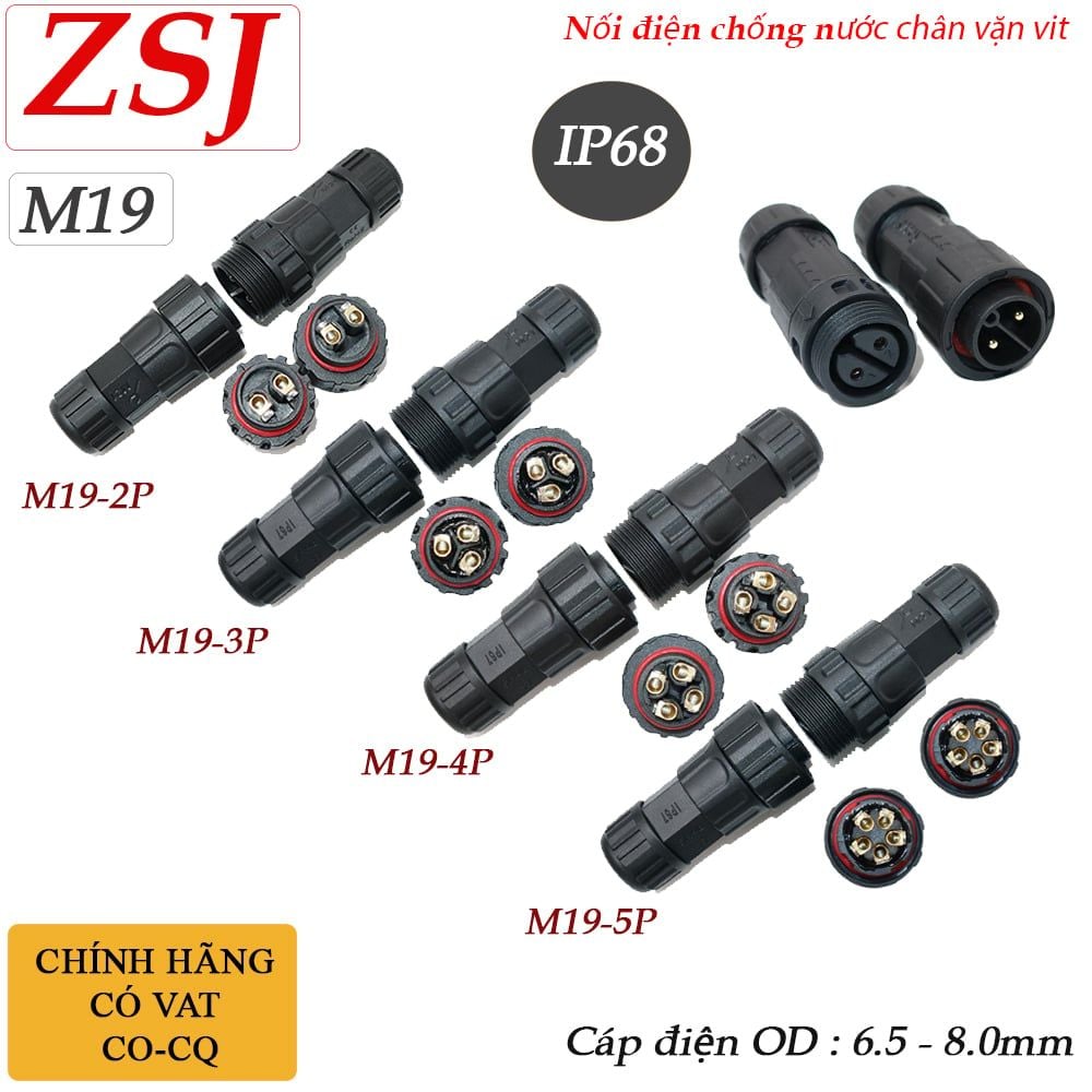 Đầu nối dây điện ngoài trời chống nước M19 2,3,4,5 lõi