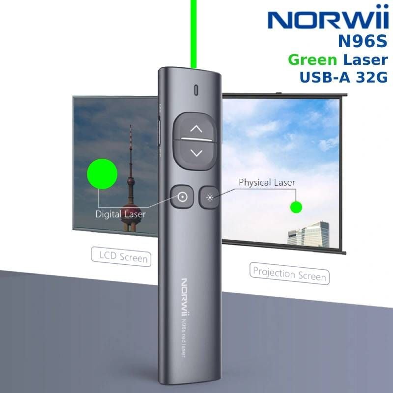 Bút trình chiếu kỹ thuật số spotlight dùng cho tivi màn hình led NORWII N96S-G laser màu xanh