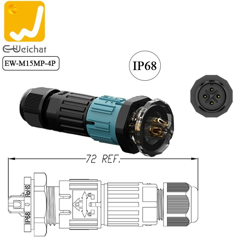 Đầu cút nối điện chống nước IP68 lắp panel hộp kỹ thuật E-Weichat EW-M15-FP