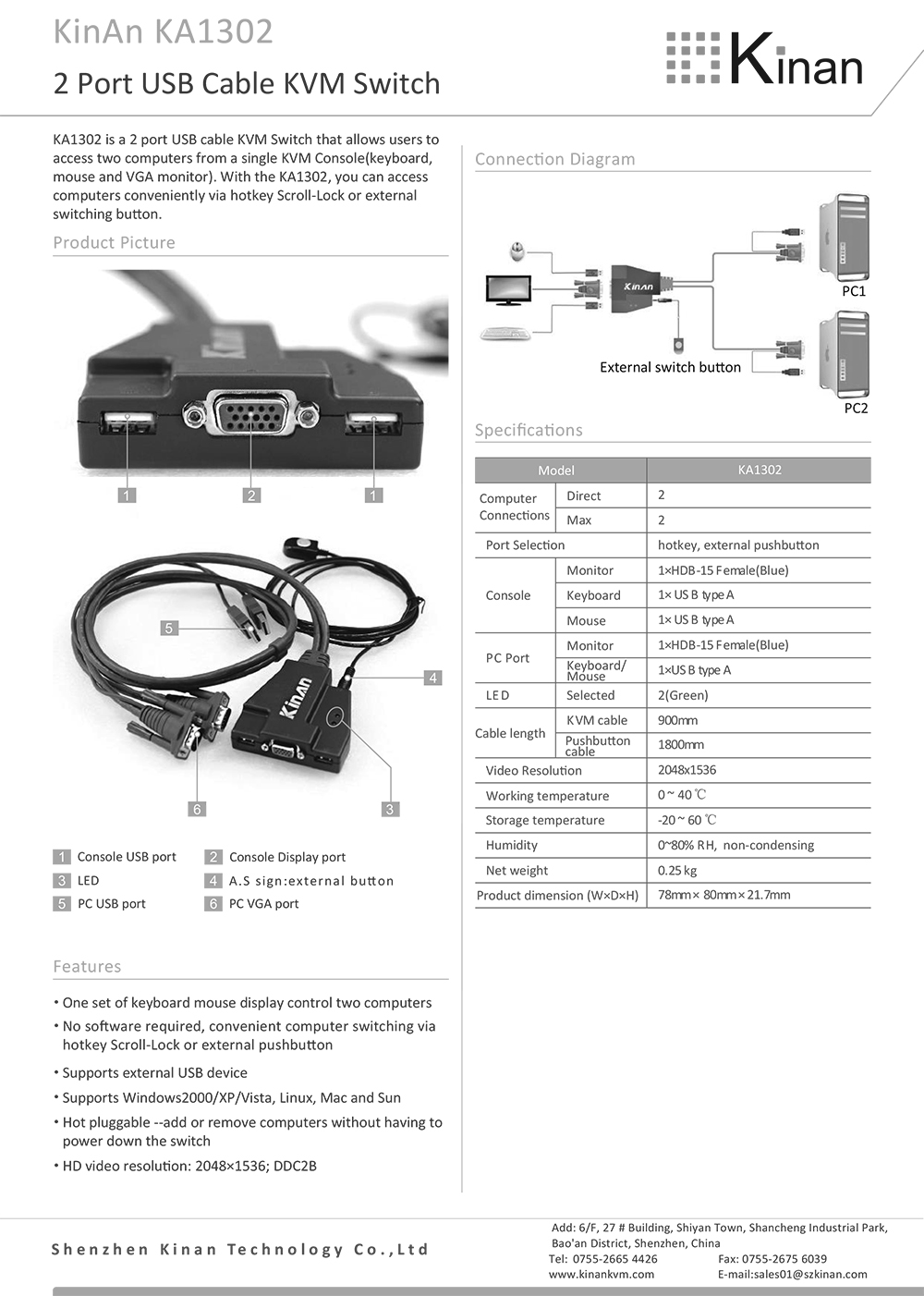 kvm 2 port Kinan KA1302