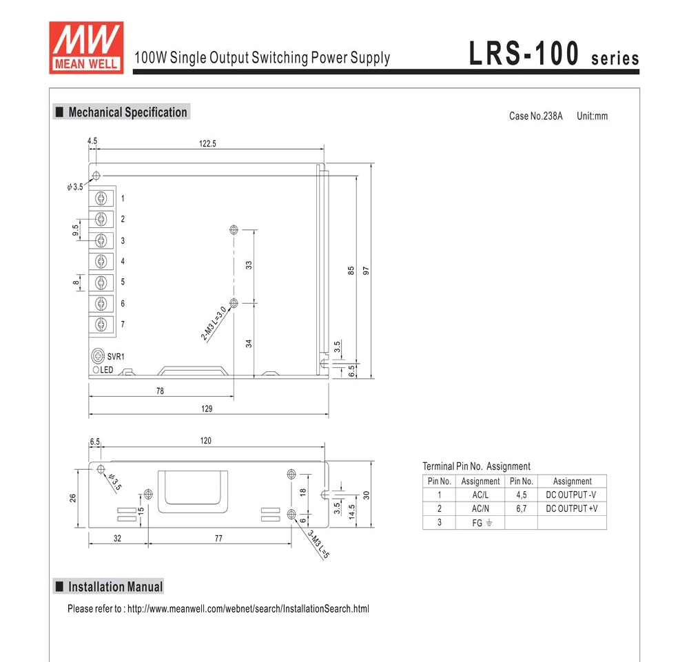Nguồn DC LED 48V 2.3A 100W Meanwell LRS-100-48 Đài Loan